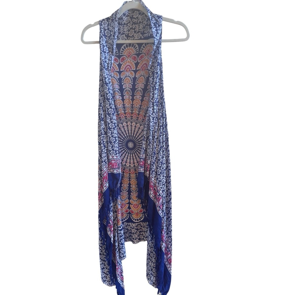 Jungle Love Pahoa Hawaii Small Batik Print Beach Resort Coverup Kimono Fringe